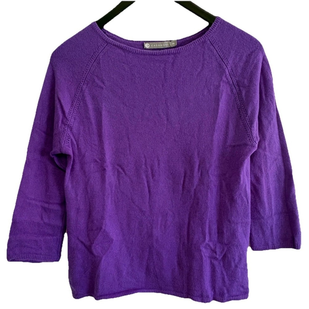 inCASHMERE Women's Purple 100% Cozy Cashmere Raglan Sweater 3/4 Sleeve Size MED